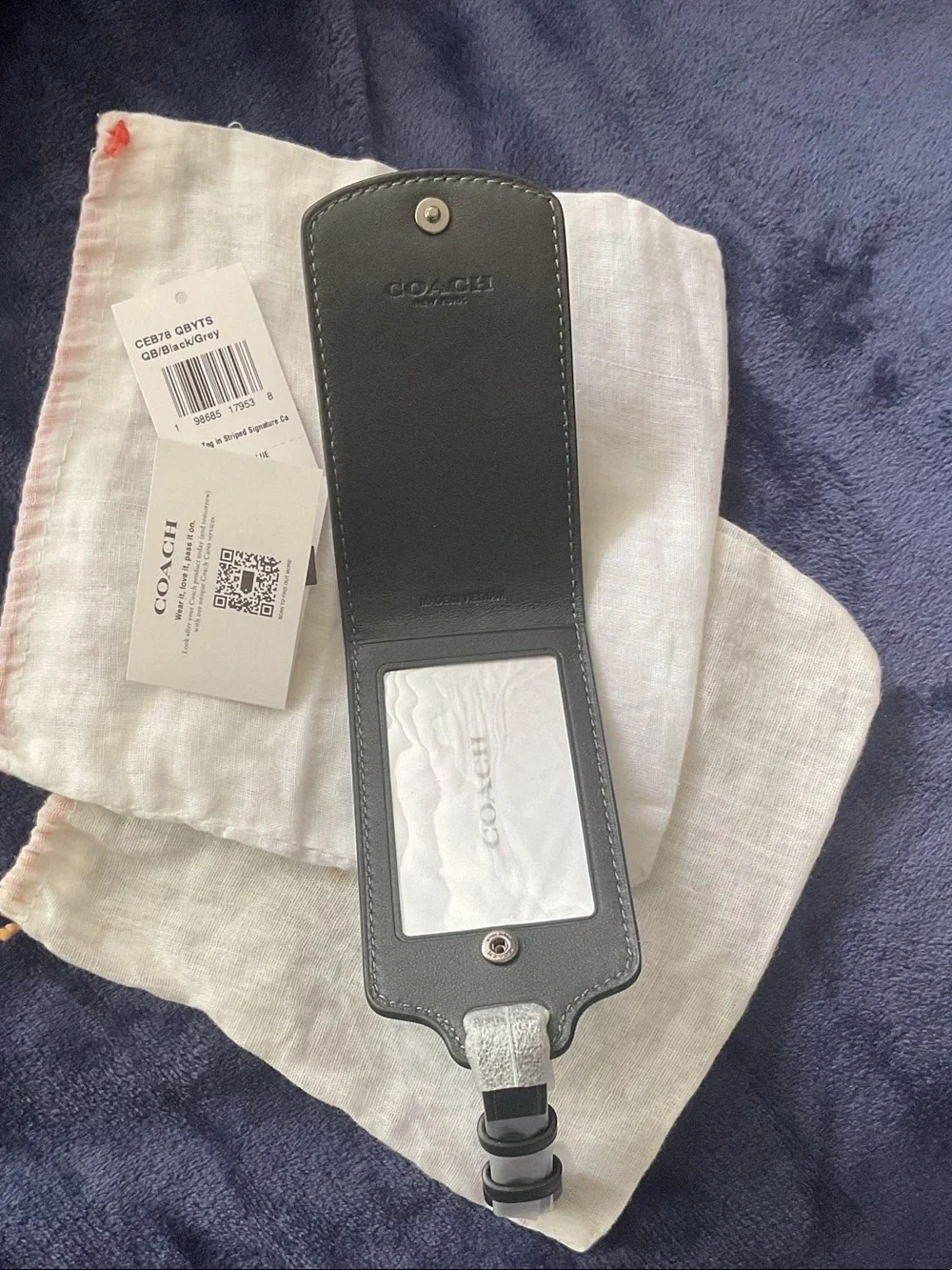 Coach Gray Signature Luggage Tag with Black Trim